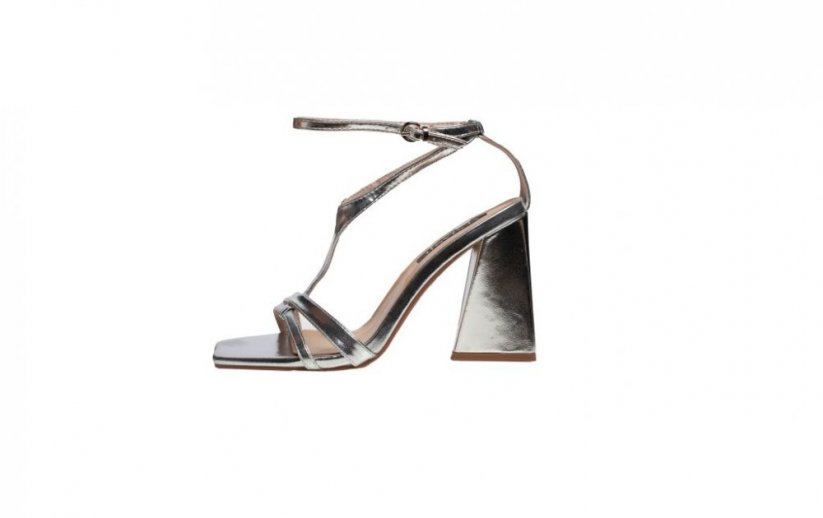 Stříbrné dámské sandály na podpatku - Barva: Tyrkysová, Velikost: 39